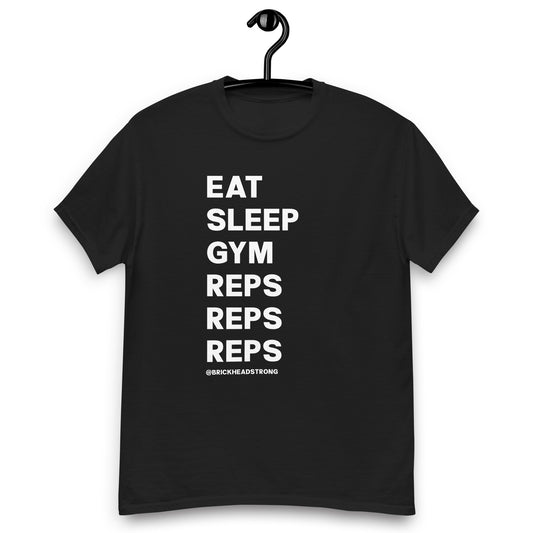 "Eat, Sleep, Gym, Reps, Reps, Reps" Brick Headstrong T-Shirt